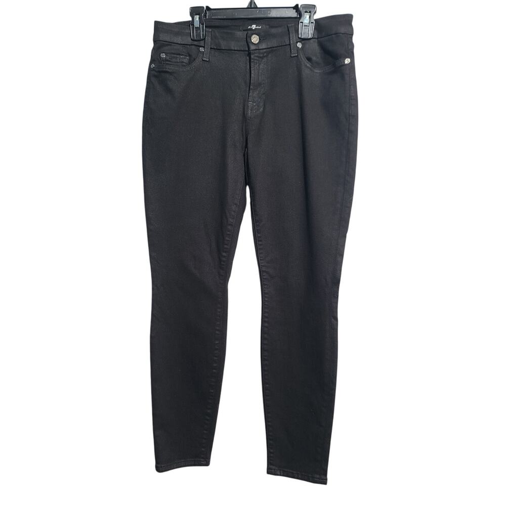 7 For All Mankind Women's Coated Super Skinny Jeans Black Size 30 GUC Zip Fly